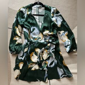 Reformation Green Floral Satin Mini Dress
